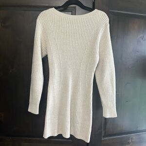 Ribbed Long Sleeve Knit Dress - Cream